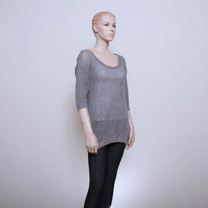 Torrid Gray Metallic Scoop Neck 3/4 Sleeve Open Knit Sweater Gray Women Size 0X
